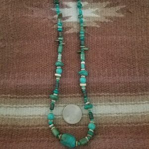 beaded turquoise necklace with shells